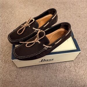 Bass Men’s Dark Brown Suede Loafers with Tan Laces